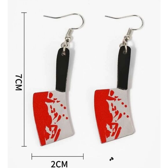 Bloody Cleaver Knife Dangle Earrings NEW - Picture 4 of 4